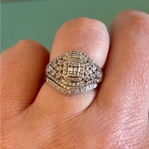 Genuine Diamond Sterling Silver Vintage Style Wedding Engagement Ring Set 8